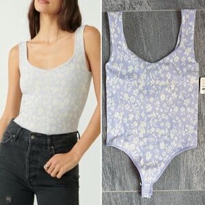 NWT Free People Printed Clean Lines Thong Bodysuit XS/S Lilac Combo Built‑In Bra